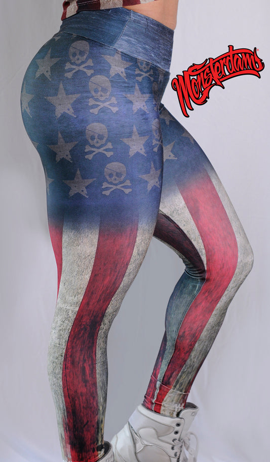 Fitness Leggings GRUNGE USA Flag.
