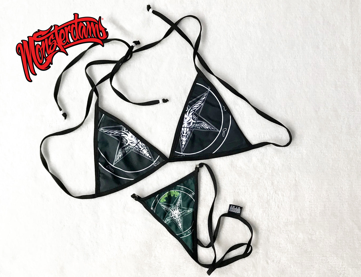Mini Y Set Thong and Top Baphomet in Black