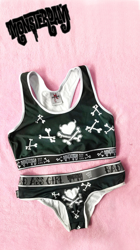 Set of Panty and Top Classic Heart and Bones White